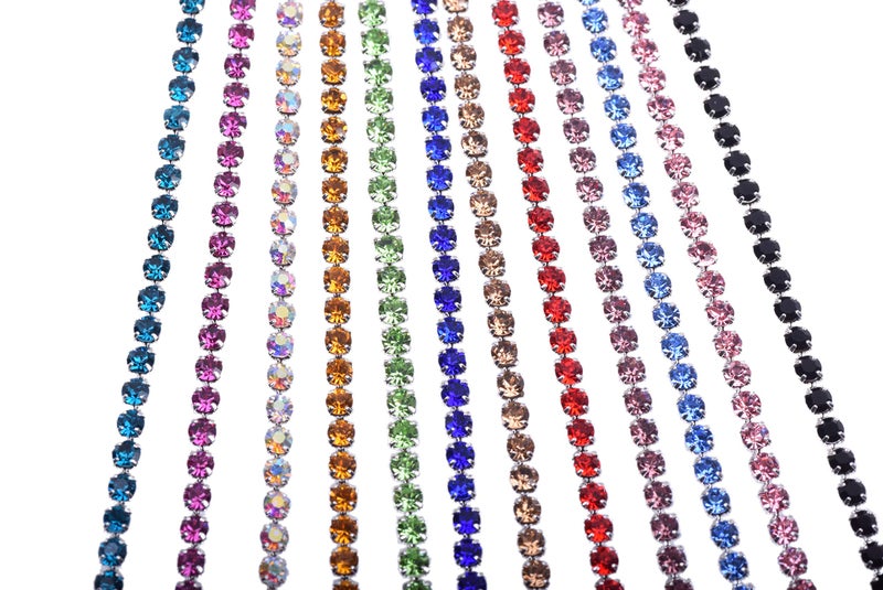 KAOYOO 12 Yards Crystal Rhinestone Chain Trim Mixed for DIY,Sewing,Crafts,Decoration(1 Yard for Each Color,SS12/3.0mm/0.12") - Image 1